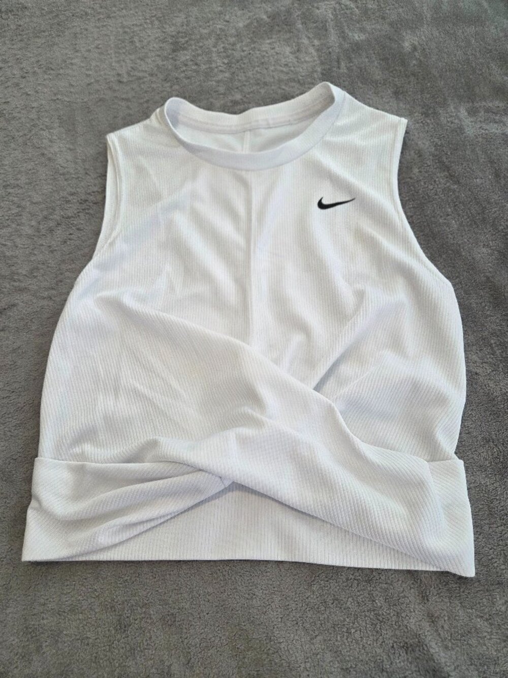 Nike Dri-Fit White Twist Crop Tank Top with Ribbed Texture Size S